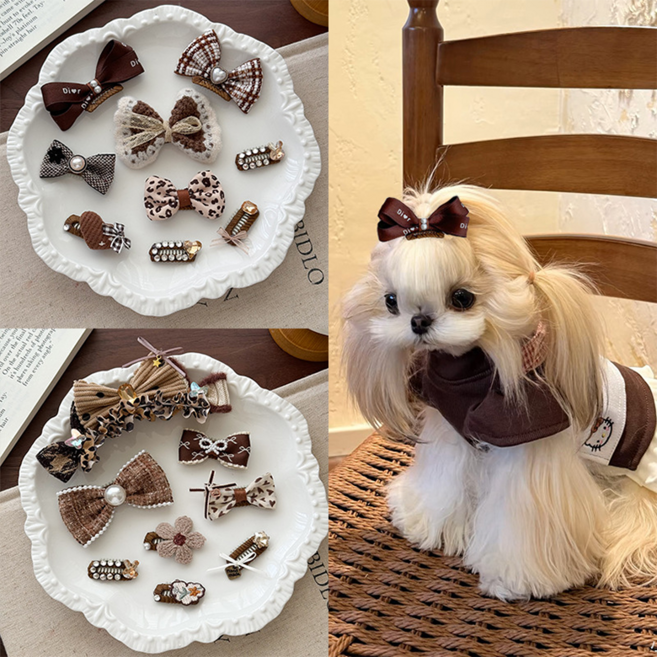 IPOBO 핸드메이드 리본 강아지 헤어핀 귀여운 소형견 고양이 헤어 액세서리, 1개, 6pcs혼합색
