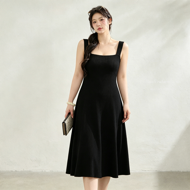 WAIJER 여성 여름 빅사이즈 미디 나시 원피스 루즈핏 고탄력 모달 원피스