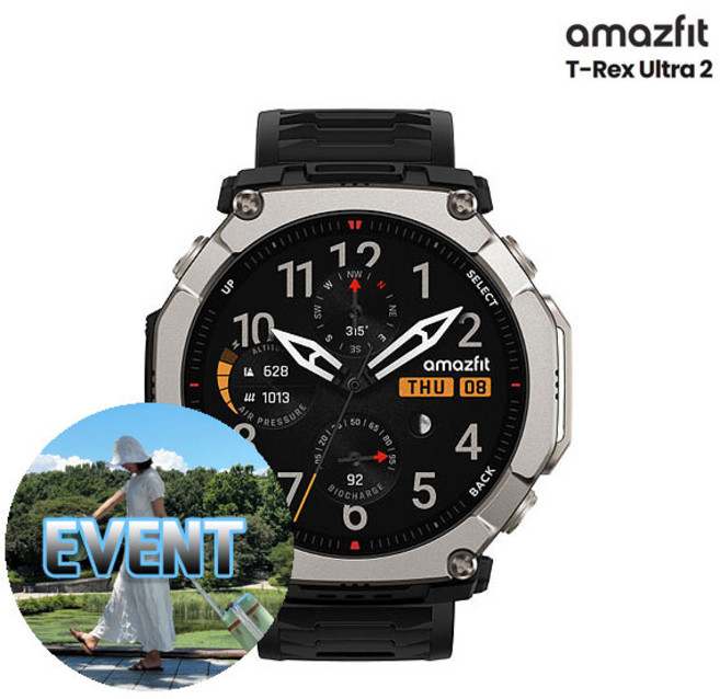 어메이즈핏 티렉스 울트라2 51mm 티타늄 GPS 스마트워치 (T-REX ULTRA2) 블랙 (여행용 캐리어증정)-ISK, GPS + 블루투스