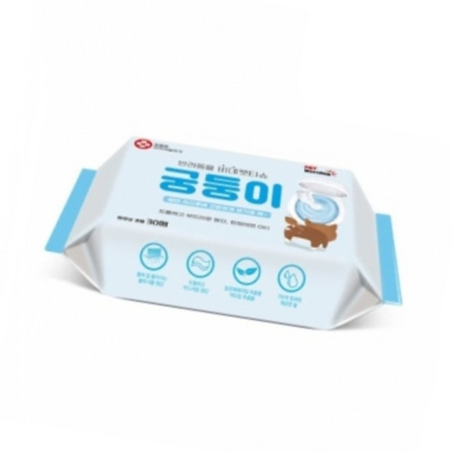 펫모닝 비데티슈 궁둥이 30매 변기에버리는물티슈 강아지엉덩이 강아지물티슈