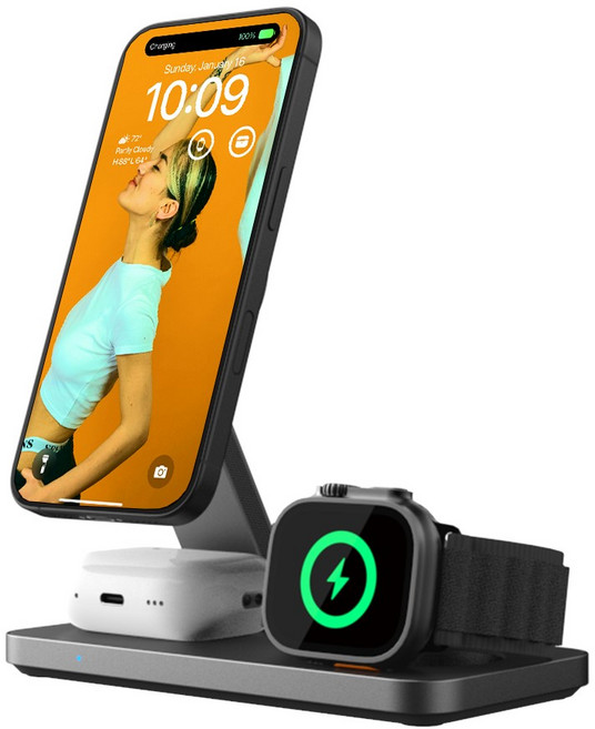 파우트 Qi2 3in1 맥세이프 고속 무선 충전기 아이폰 애플워치 호환 HANDS7 PRO, 1개, 블랙