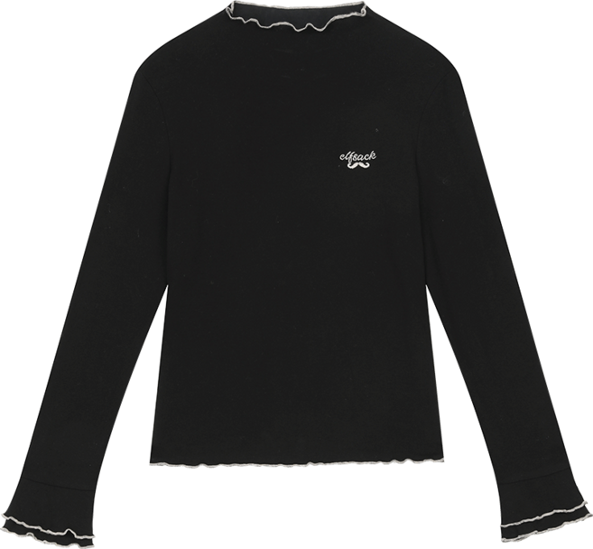 ELFSACK 레이스 소매 블랙 티셔츠 베이식 데이트룩 오피스룩 데일리 룩 고급스러운 블랙 티셔츠 여성 블랙 티셔츠