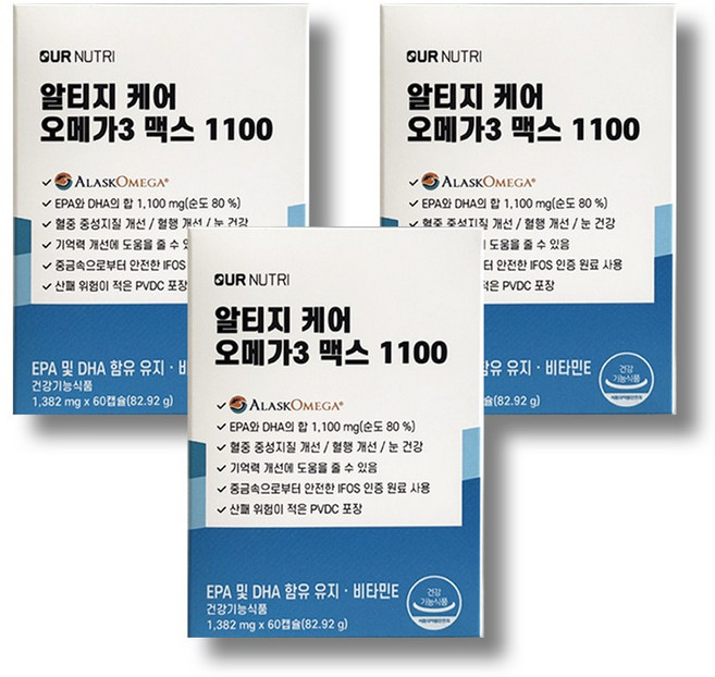 아워뉴트리 알티지 케어 오메가3 맥스 1100 82.92g, 60정, 3개