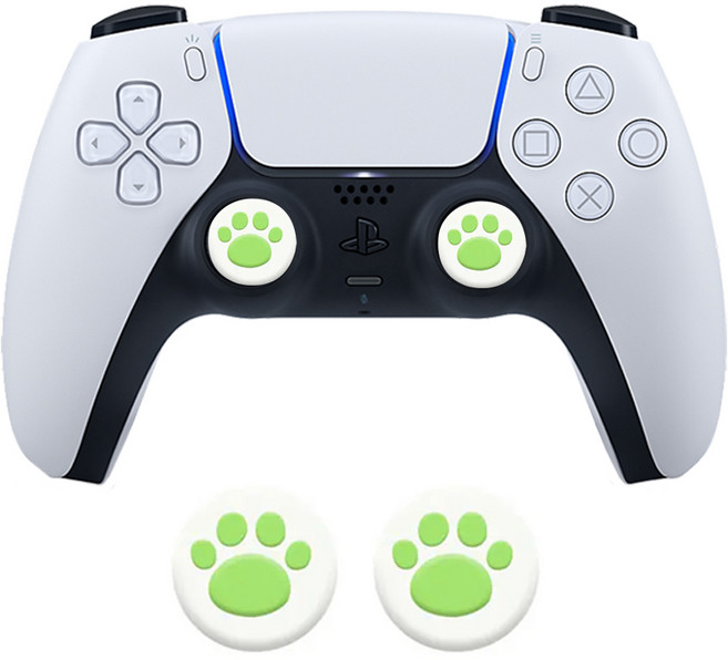 PS 4 5 듀얼 쇼크 센스 엑스박스 4세대 패드 컨트롤러 고양이 발바닥 스틱 커버 캡, 고급형 그린 2개입, 1개