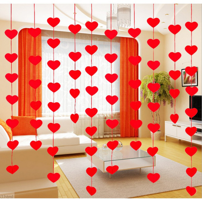 DIY不織布愛心門簾，婚慶婚房派對裝飾