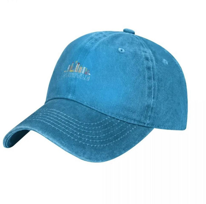 그런지 시애틀 스카이라인 디스트레스드 룩 디자인 선물 카우보이 모자 스냅백 캡 블랙, 7. 파란, 1개