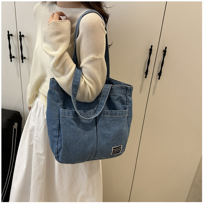 DAIRUSO 캐주얼 데님 캔버스 투포켓 에코백