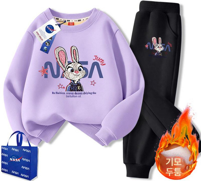 주토피아 맨투맨 티셔츠 주디 추리닝 동물 캐릭터 세트 상하복 기모 바지 겨울, N시리즈 토끼 퍼플+검정 바지