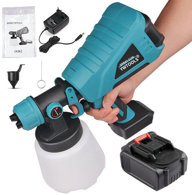 충전식 무선 스프레이건 도장 분무기 페인트건 전동 전기 락카건 고출력 에어브러시, 18V, 1개