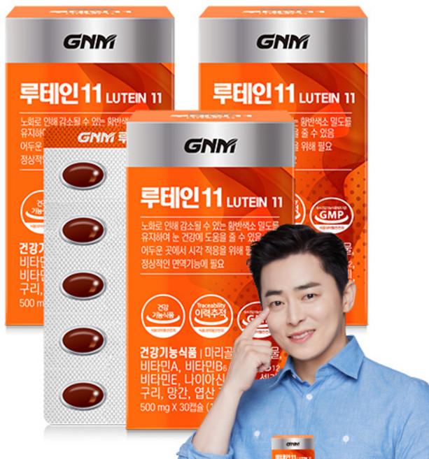 GNM 루테인11 / 비타민 6종 + 미네랄 4종 눈건강 비타민B 아연 엽산, 30정, 3개
