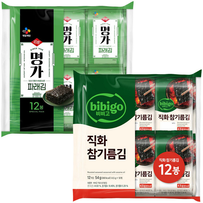 추천 명가 파래김 4g 12봉+직화 참기름김 4.5g 12봉, 1개