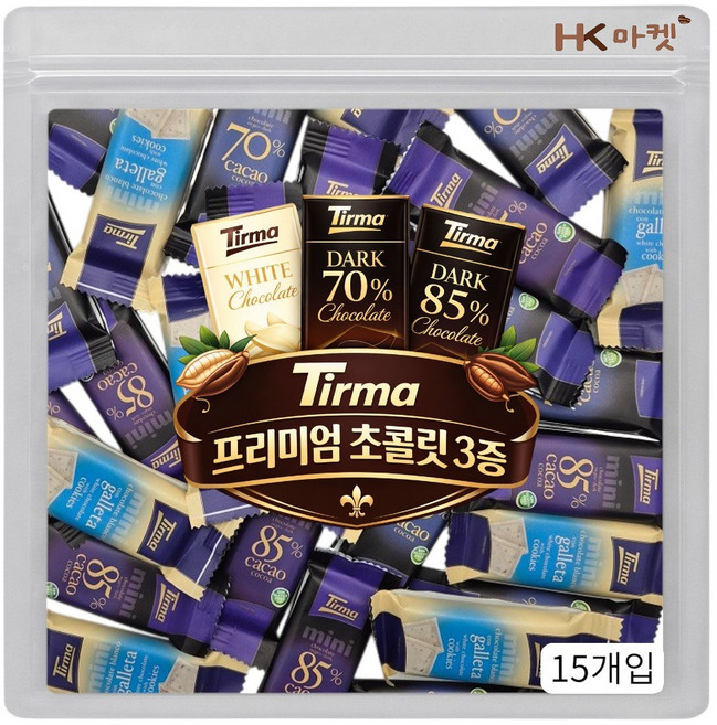 에이치케이마켓 티르마 초콜릿 쿠키앤화이트+다크70%+다크85% 3종 혼합 15개입, 190g, 1개