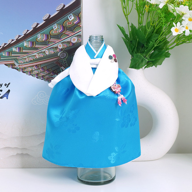 인테리어 소품 외국인선물 전통 남녀 한복 미니어처 신랑 신부 오브제 와인커버, HM09-BL(파랑)