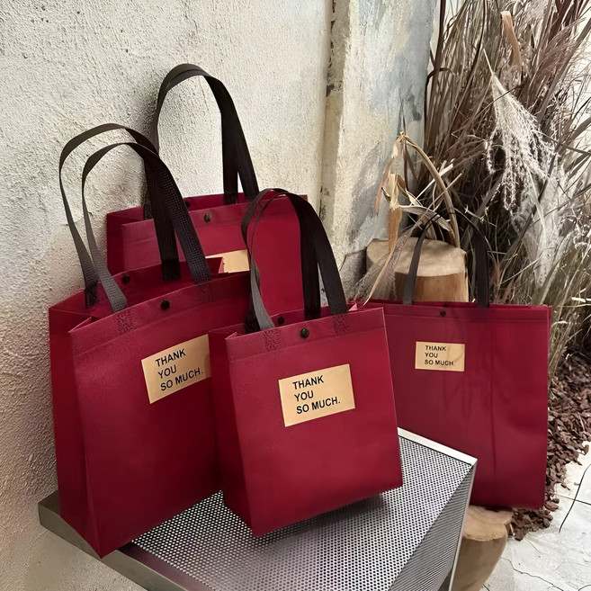 귀여운 동물 비닐 쇼핑백, 버건디와인 부직포 쇼핑백 23*25*10, 25개