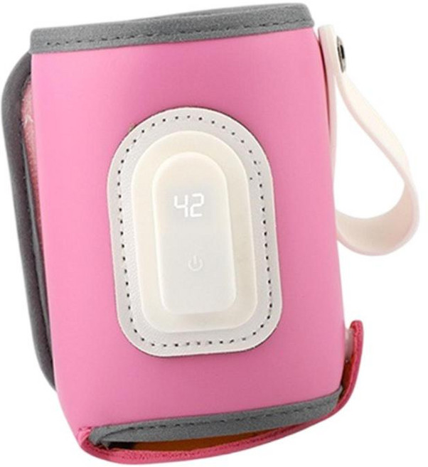 GHSHOP 휴대용 난방 우유 따뜻한 병 토트 백 우유 병 단열 소매 유아 간호 병 히터 여행, 11cm, PU 가죽, 분홍색