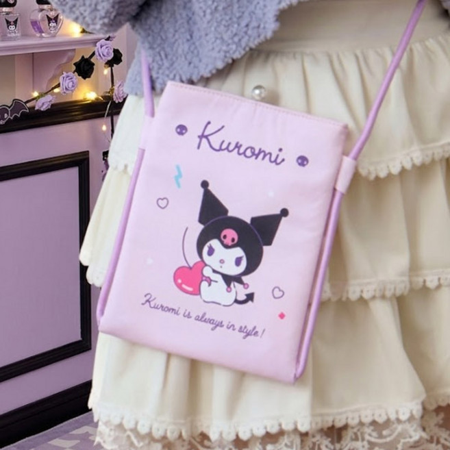 산리오 쿠로미 자수 미니 크로스백 핸드폰 가방 연보라 캐릭터 숄더백 크로스가방