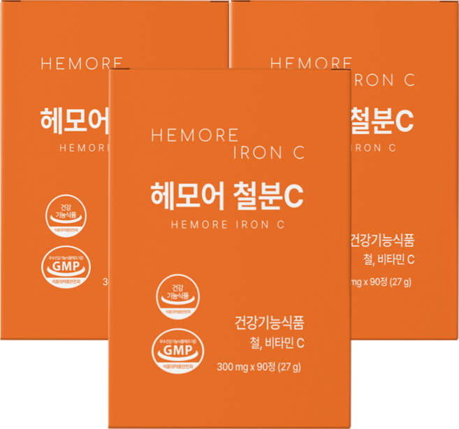 빈혈 고함량 어지럼증 도움 영양제 체내흡수 철분제, 90정, 3개