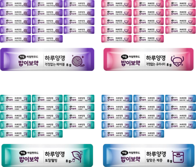 하림펫푸드 밥이보약 CAT 하루양갱 4종 버라이어티팩, 60개, 8g, 걱정없는 헤어볼/걱정없는 유리너리/토탈웰빙/알맞은 체중