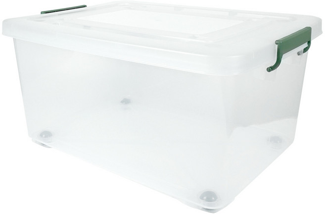 스페이스에디터 투명 베이직 리빙박스 80L, 올리브그린, 1개