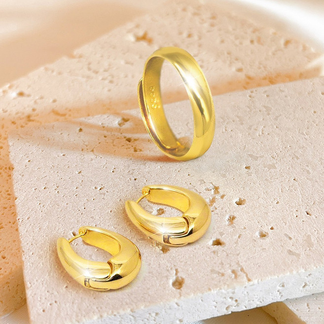 2종세트 반지 귀걸이 원터치형 빅사이즈가능 18k 도금 변색없는 여성 여자 엘리 디베르