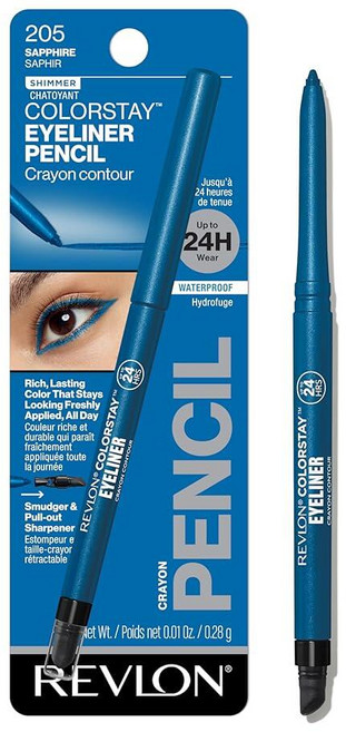 레브론 Revlon 컬러스테이 펜슬 아이라이너 206 제이드 0.28g 내장형 샤프너 워터프루프 번짐 울트라 파인 팁 140505, 사파이어