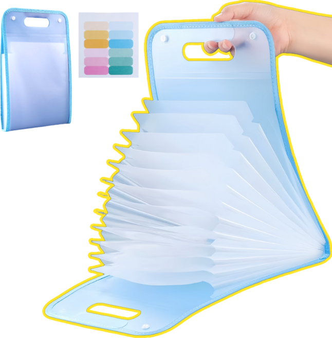 루브론 13칸 아코디언 파일 A4 휴대용 서류 가방, 1개, 스카이블루