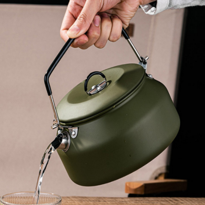 감성캠핑 걸이형 304 스테인레스 주전자 (카키/실버), 카키