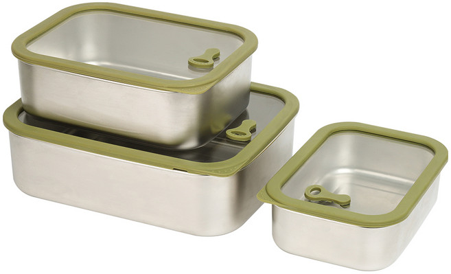 케어프린 전자레인지 사용가능 스텐 직사각 밀폐용기 LOW, 1개, 600ml