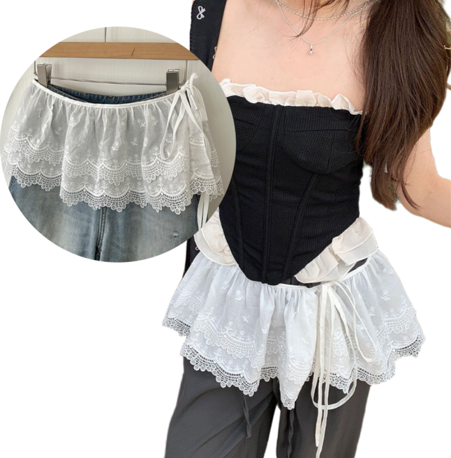 여성 레이어드 랩 스커트 바지위 팬츠 레이스 힙커버