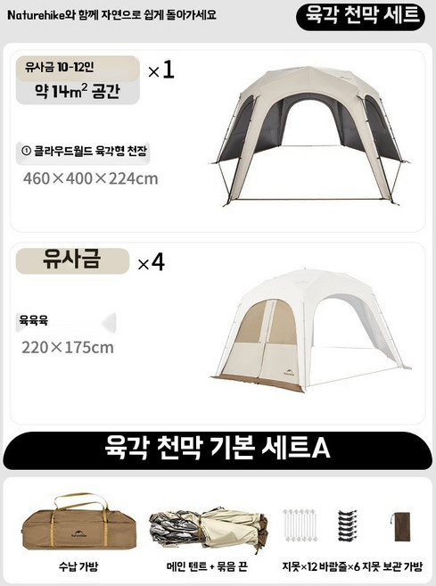 네이처하이크 클라우드 원터치 지니 지퍼 타프 차량 퀵오픈 쉘터형 캐노피 도킹 돔 텐트, AG. 육각 하늘 커튼 A
