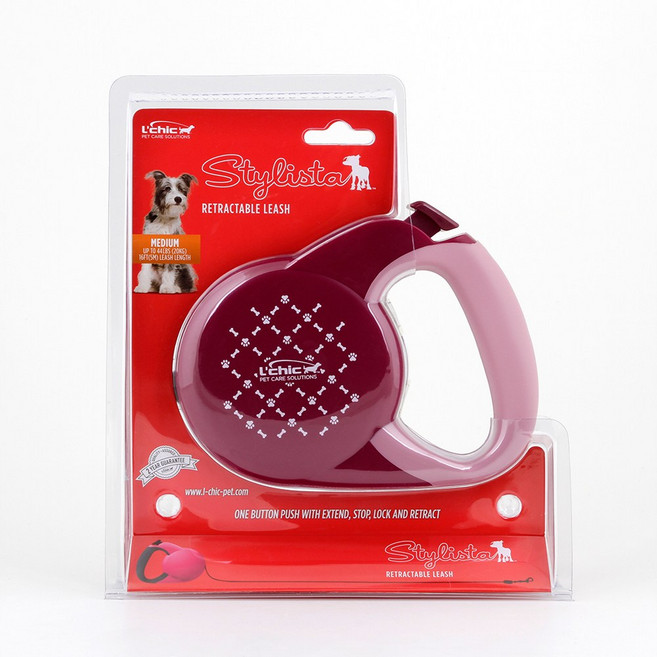 펫토리아 강아지 르칙 스타일리스타 자동줄 5M 꼬임방지, 레드본, 1개