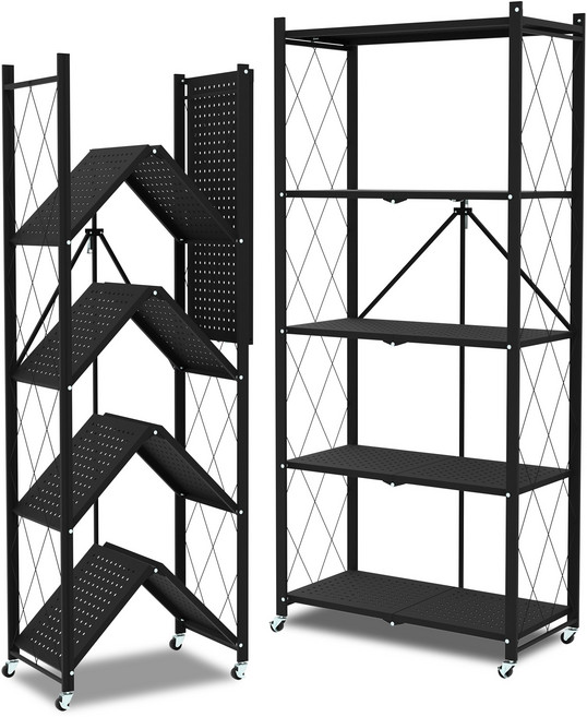 체인지업 폴딩 철제선반 2026 NEW 최신형 접이식 다용도 이동식 철제 주방 베란다 정리 수납장, 5단, 검정