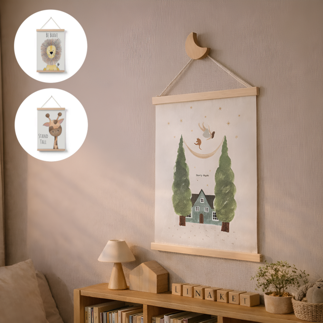리나켓 아이방 인테리어 그림, 나무와 집