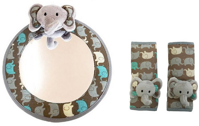 몽트뢰 캐릭터 카시트 거울 + 유모차 어깨벨트패드 세트, 1세트, 그레이(코끼리)