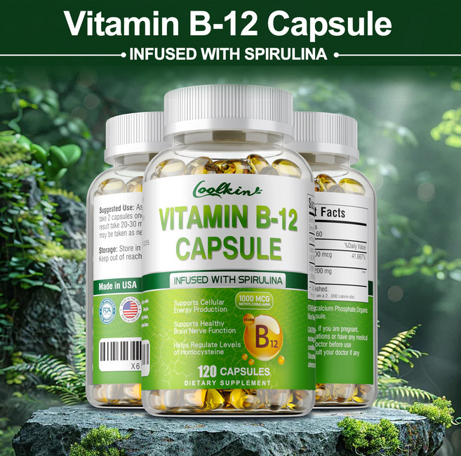 비타민 B-12 메틸코발라민 1000mcg - 심장 및 뇌 건강 에너지 생산, 2개, 120정