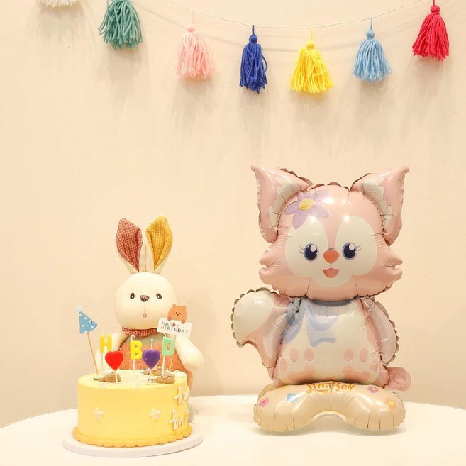 스탠딩 테이블탑 풍선 생일 파티 장식 만화 동물 숫자 받침대 축제 기념, 1개, 6. 스탠딩 풍선 - 리나벨 [2개 구매 시 펌프 증정