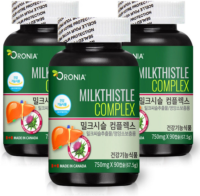 2+1 오로니아 밀크씨슬 컴플렉스 90캡슐 캐나다산 간건강 리버케어 비타민B군복합, 3개, 90정