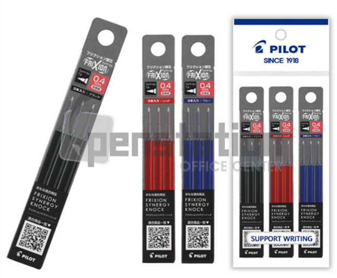 파이롯트 프릭션 노크 0.4mm 시너지 지워지는 볼펜 리필심 3개 세트, 0.4mm 리필심 블랙 1개+레드1개+블루1개