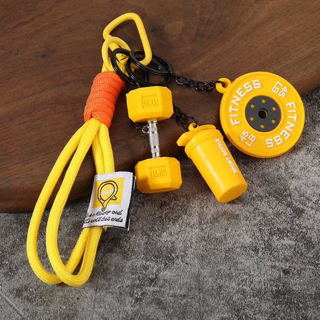 헬스 덤벨 키링 피트니스 운동 애호가 선물 추천 다용도 키홀더 가방걸이, 1개, 옐로우