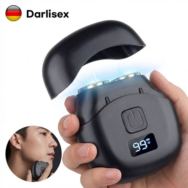 Darlisex 남자 전기면도기 휴대용 면도기 6중날 C타입 충전식 미니 쌍두전기면도기, 블랙, S262