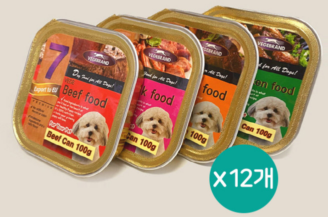강아지간식 베게브랜드 사각 캔 100g x 12개입 강아지캔 통조림 습식 캔간식 4종 택일, 12개