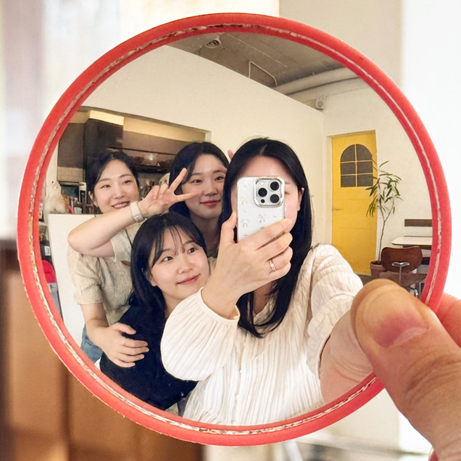 메이크라이프 휴대용 셀카 볼록거울, 2개, 핑크