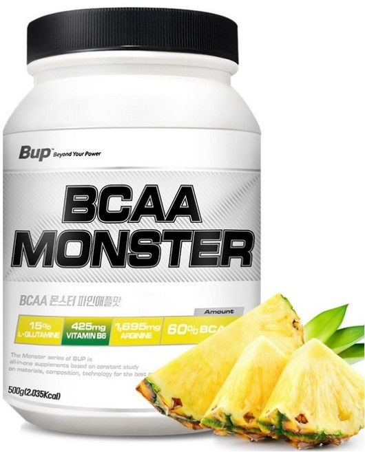 BUP BCAA몬스터 파인애플맛 류신 아미노산 헬스보충제 BCAA, 2개, 500g