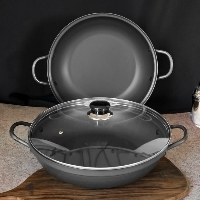 [뚜껑포함 세트] 국산 가벼운 깊은 경질 높은 전골 냄비 업소용 18 20 22 24 26 28 30 32 34, 1개, 블랙, 22cm