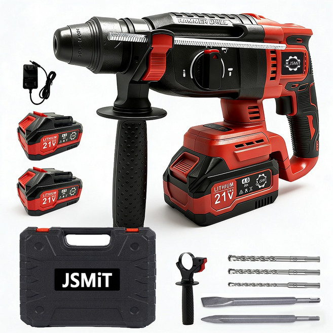 JSMiT 독일기술21V 함마드릴 초고출력 해머 콘크리트 드릴 전동 햄머 파괴함 금속 콘크리트 깨진 해머 순수 구리 브러시리스 모터 로타리 햄머 드릴 베어툴 AT-RH20, 21V고급형 함마드릴+배터리2개, 1세트