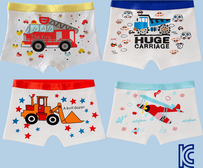베어핏 남아용 소방차 중장비 사각 팬티 드로즈 4종 세트
