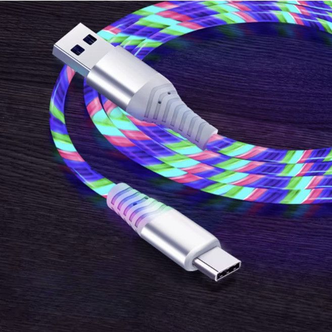 튼튼한 고속 충전 LED 케이블 c타입 usb타입, 1개, RGB, 2m