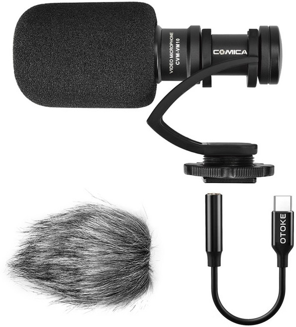 오토케 삼성 갤럭시 노트10 S20 폴드 A90 용 젠더 포함 COMICA CVM-VM10II 콘덴서 마이크 미니 샷건형 개인방송장비 브이로, CVM-VM10II(마이크) + AC-A42(USB-C 젠더)