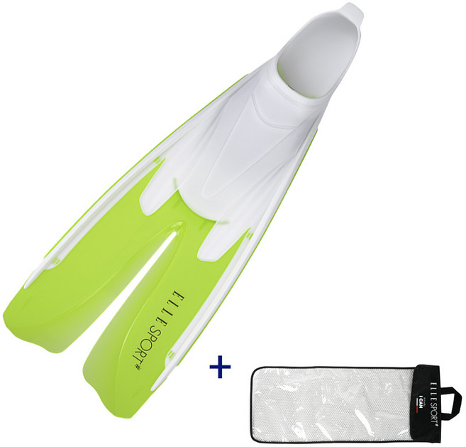 엘르스포츠 플리퍼 오리발 가방 증정 롱핀 스노클링 수영 강습용, 화이트/라임