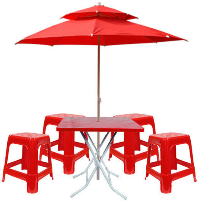 호가 파라솔세트 대형2층 파라솔 테이블 의자4개 6종풀세트, 1개, 레드/대형파라솔/사각테이블/사각의자4개